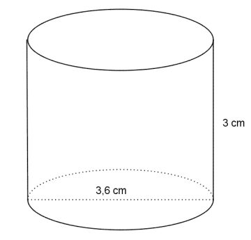 Sylinder med diameter 3,6 cm og høyde 3 cm.